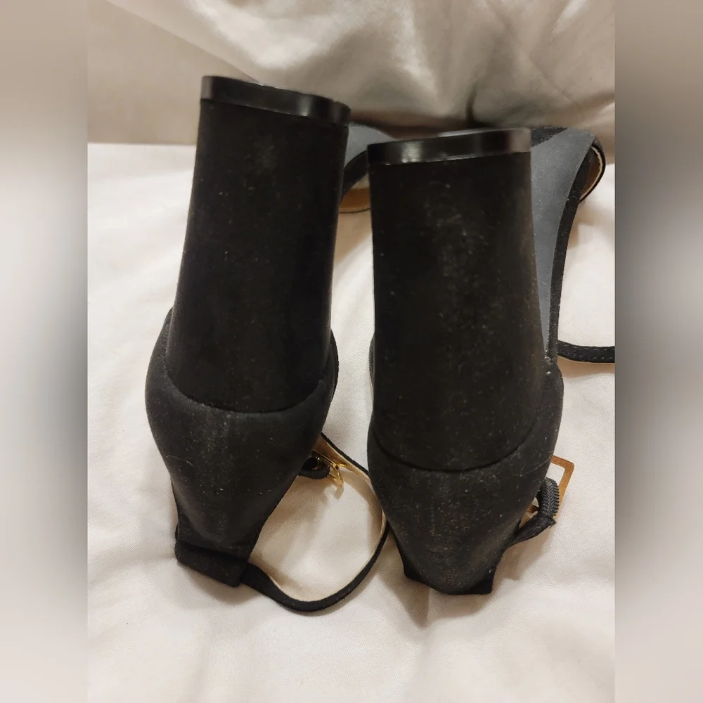 NIB CHUNKY BLOCK HEAL ANKLE STRAP FAUX SUEDE SANDAL SHOE SIZE 8 BLACK - Picture 9 of 12